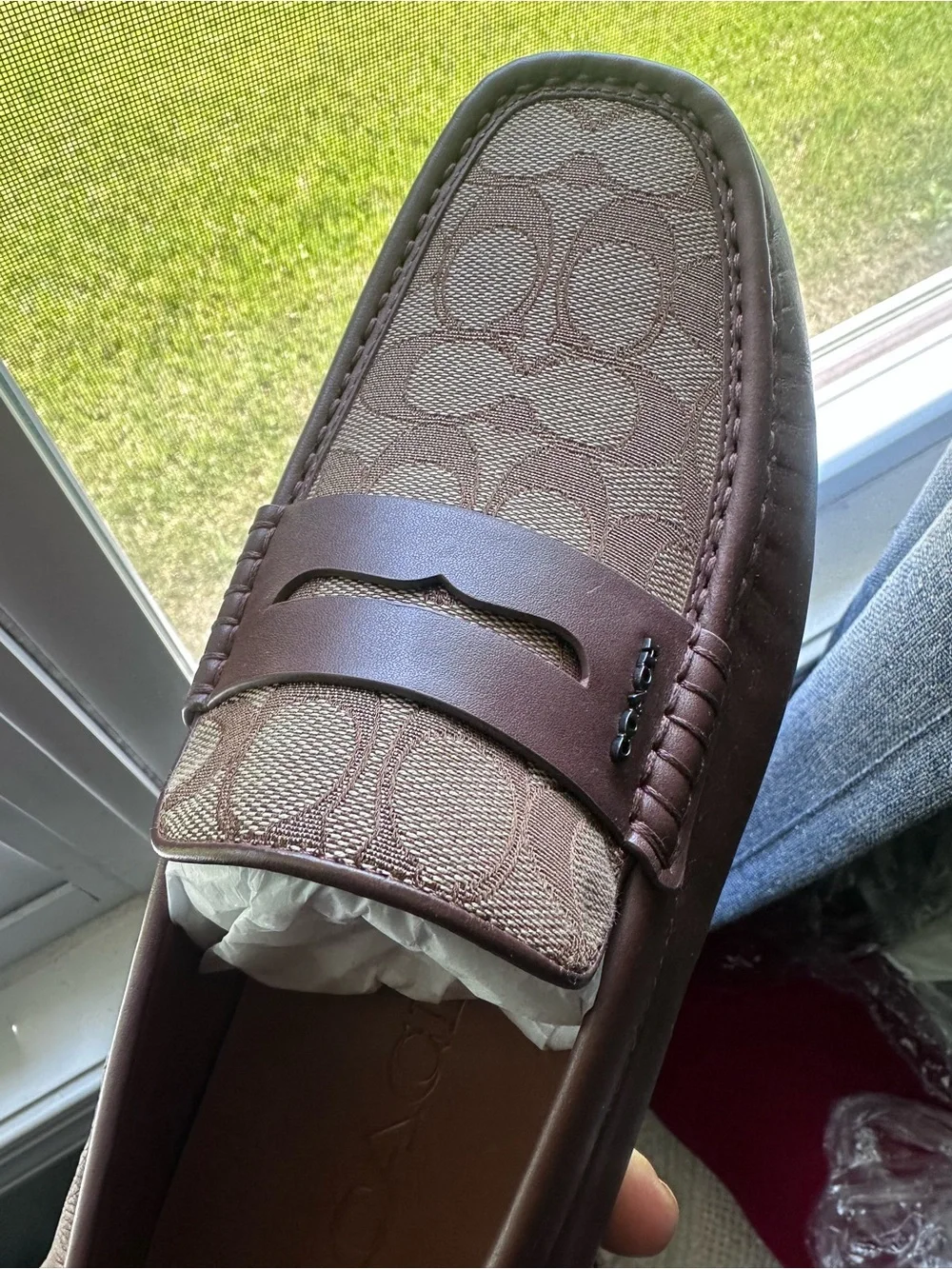 Coach Men's Brown Canvas Logo Penny Loafers